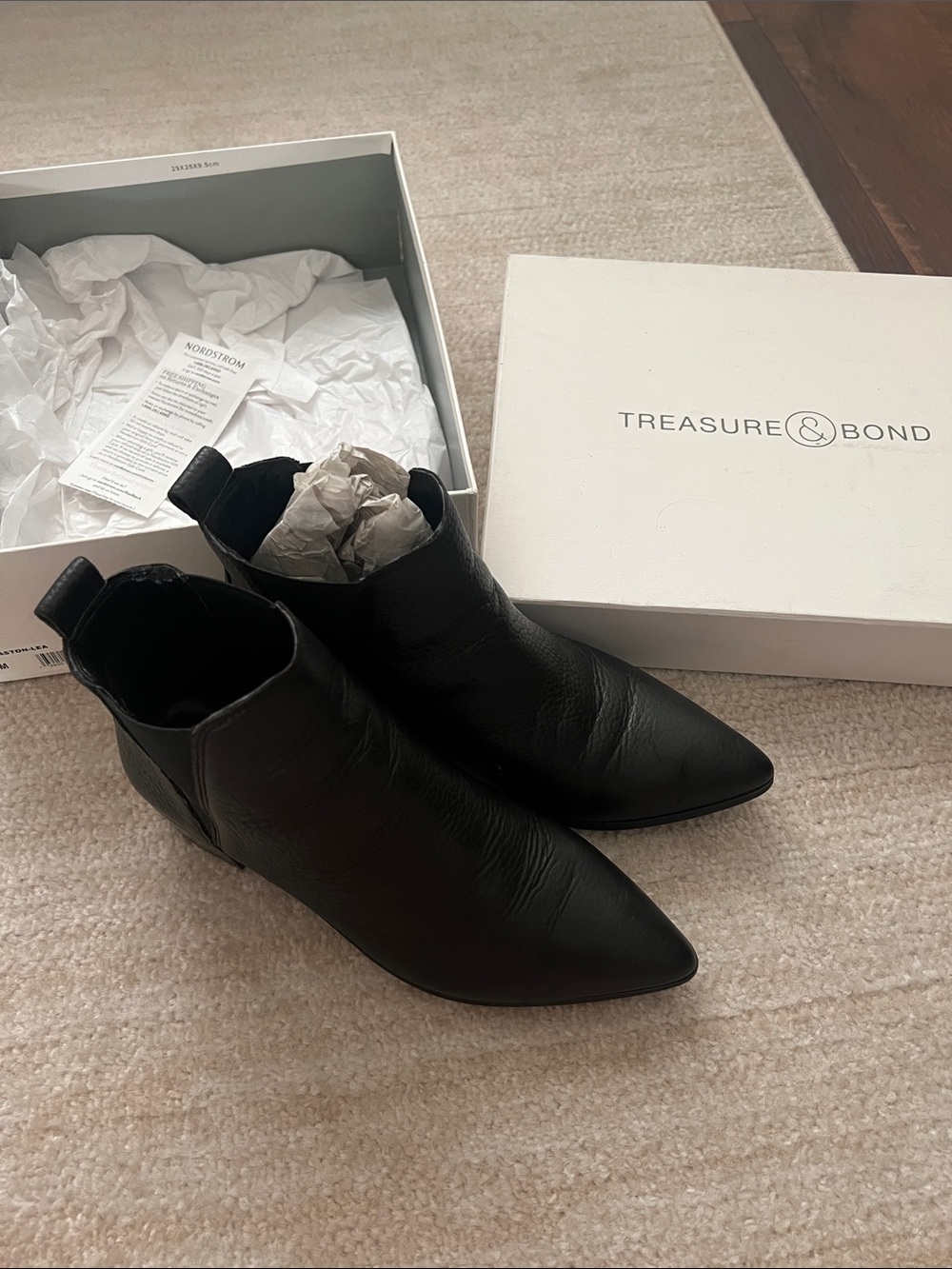 Treasure & Bond Black Pointed Toe Leather Ankle Booties
